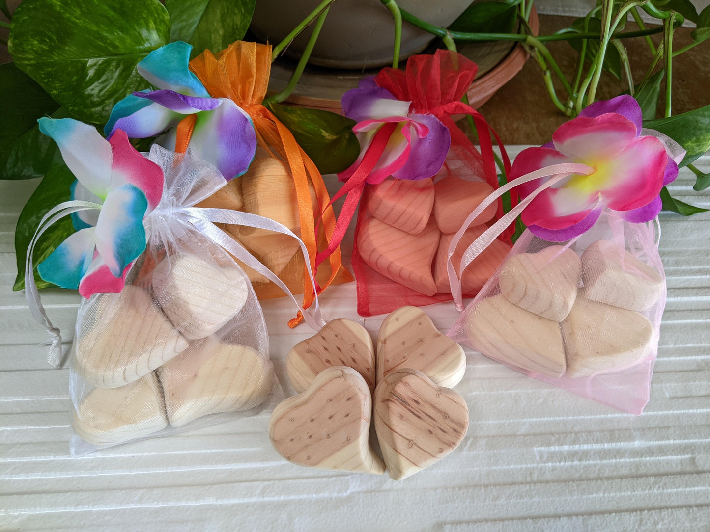 Four Small Handmade Wood Hearts - by Lillie Stones