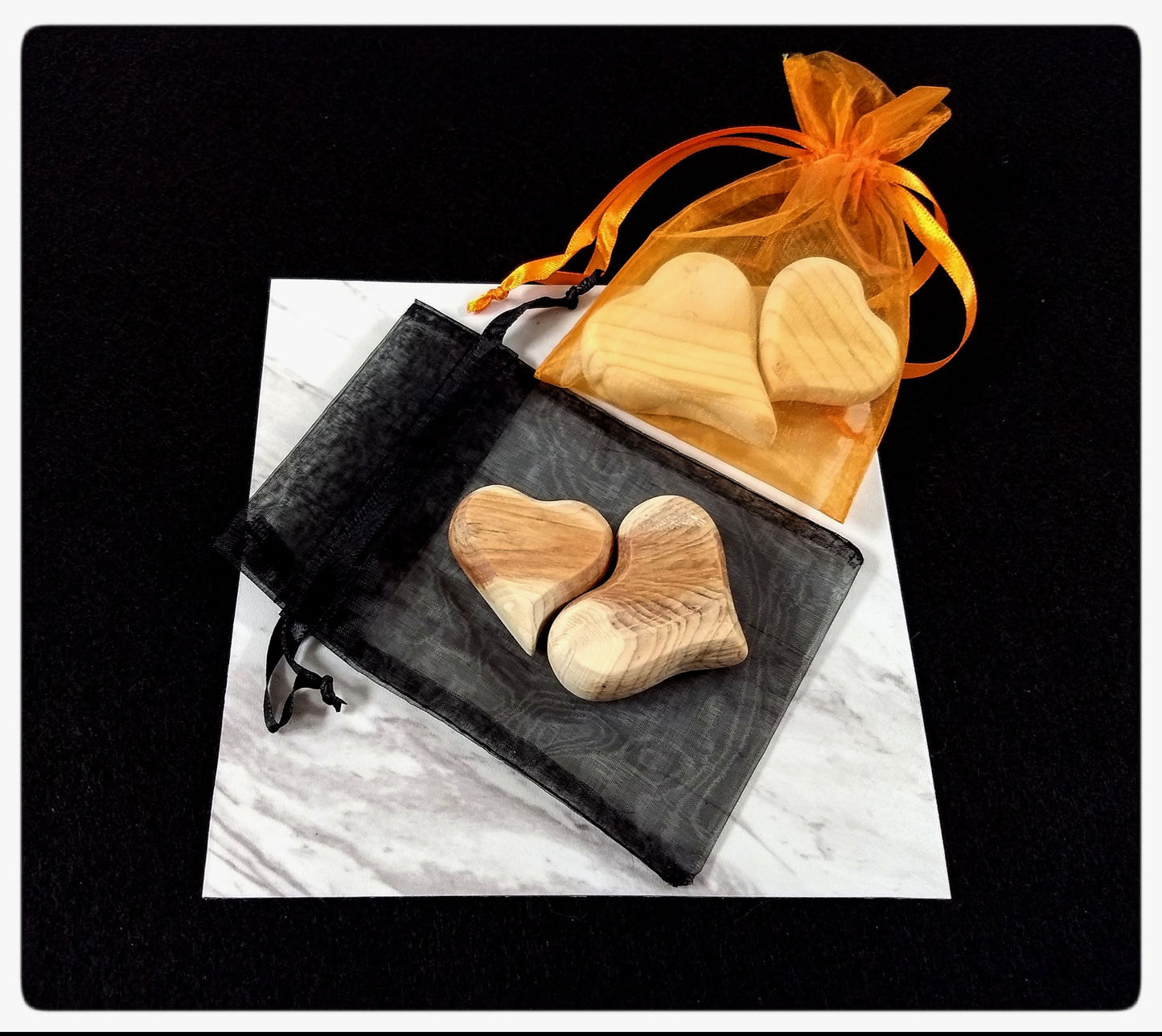 Two Small Wood Hearts In A Pouch - Keepsake - by Lillie Stones