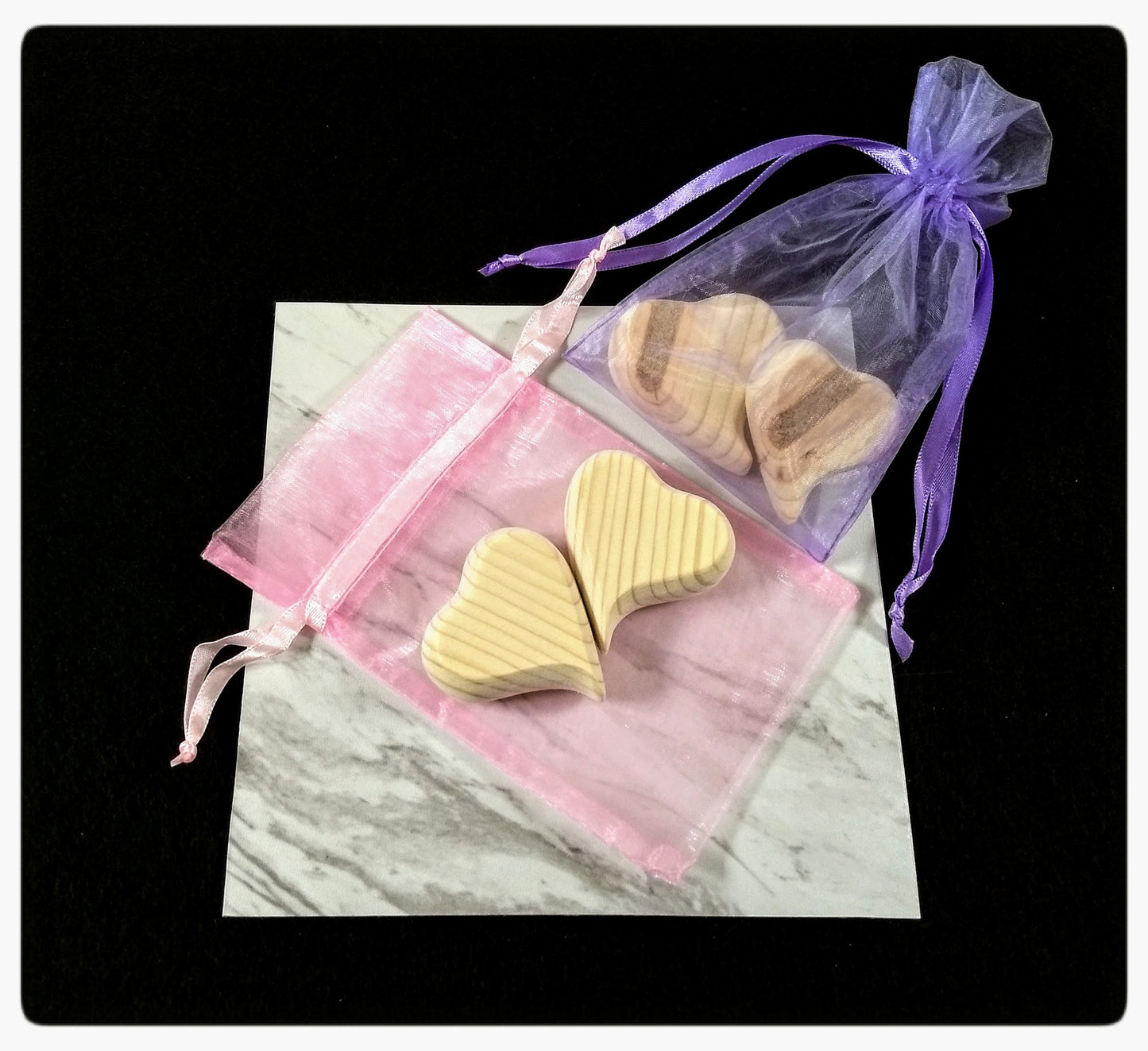 Two Small Wood Hearts In A Pouch - Keepsake - by Lillie Stones